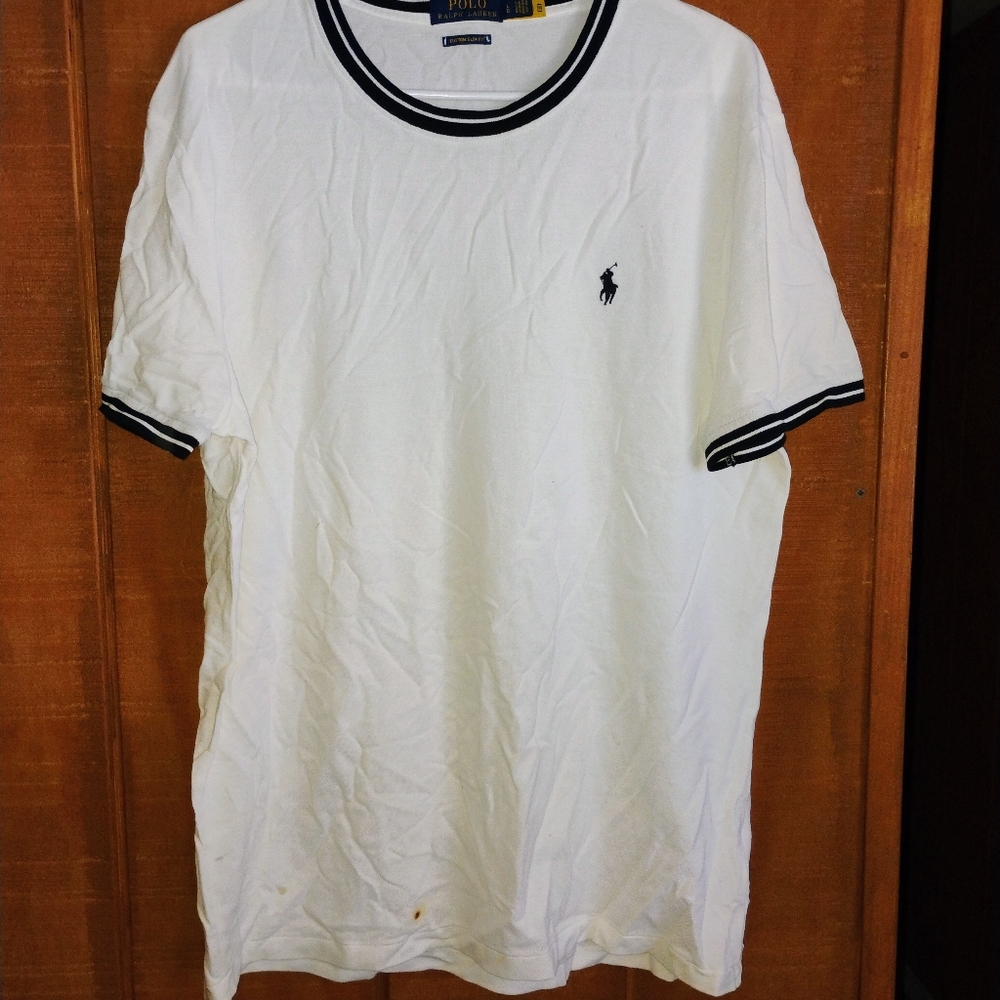 Men's Custom Slim Fit White and Black Ralph Lauren Polo Shirt